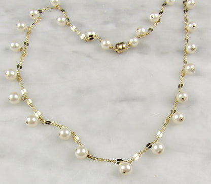 Dainty Pearl Necklace in Gold with Your choice of Length, and a 14k gf Magnetic Clasp, the perfect gift for her
