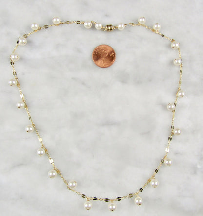 Dainty Pearl Necklace in Gold with Your choice of Length, and a 14k gf Magnetic Clasp, the perfect gift for her