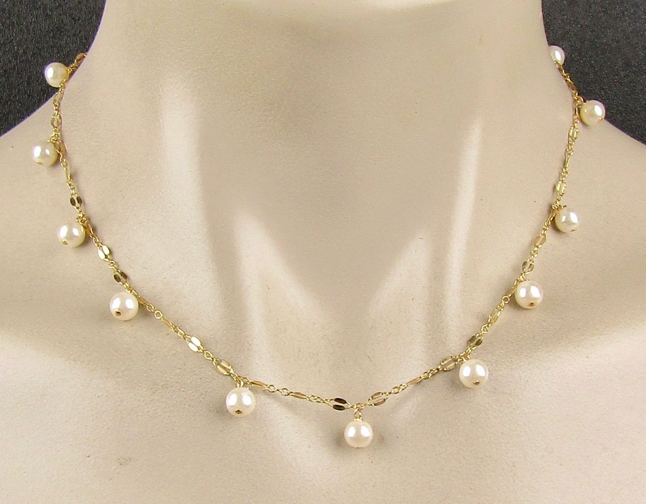 Dainty Pearl Necklace in Gold with Your choice of Length, and a 14k gf Magnetic Clasp, the perfect gift for her