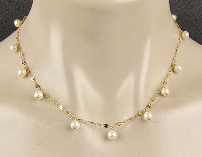 Dainty Pearl Necklace in Gold with Your choice of Length, and a 14k gf Magnetic Clasp, the perfect gift for her