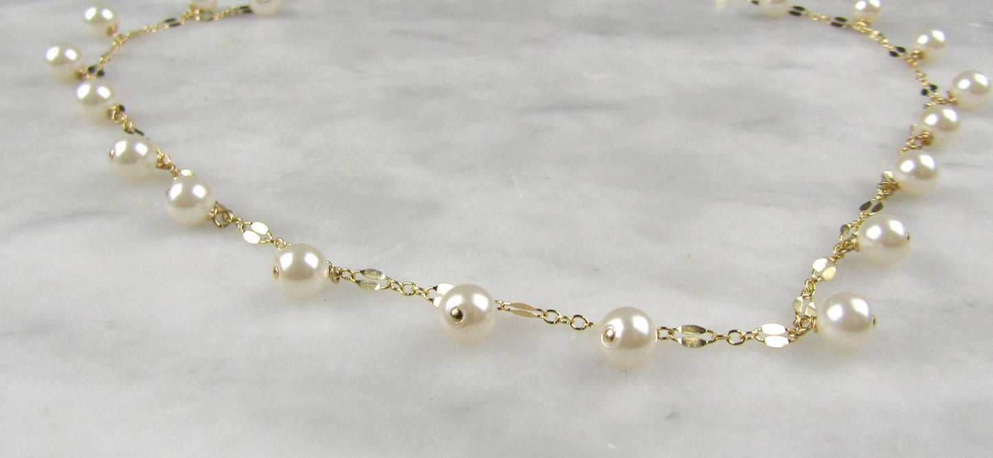 Dainty Pearl Necklace in Gold with Your choice of Length, and a 14k gf Magnetic Clasp, the perfect gift for her