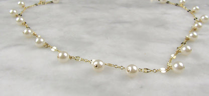 Dainty Pearl Necklace in Gold with Your choice of Length, and a 14k gf Magnetic Clasp, the perfect gift for her