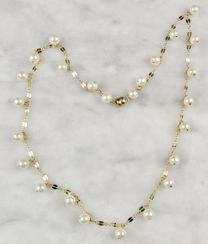 Dainty Pearl Necklace in Gold with Your choice of Length, and a 14k gf Magnetic Clasp, the perfect gift for her