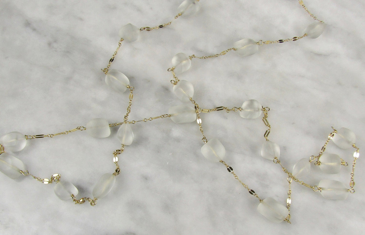 Sea Glass and Gold Necklace 44 inches long, wear it long or double it, Sea Glass and Gold Chai Necklace, Perfect gift