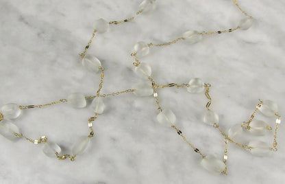 Sea Glass and Gold Necklace 44 inches long, wear it long or double it, Sea Glass and Gold Chai Necklace, Perfect gift