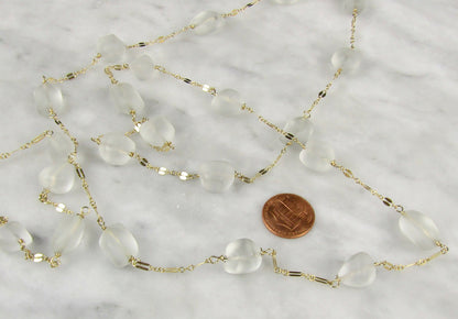 Sea Glass and Gold Necklace 44 inches long, wear it long or double it, Sea Glass and Gold Chai Necklace, Perfect gift