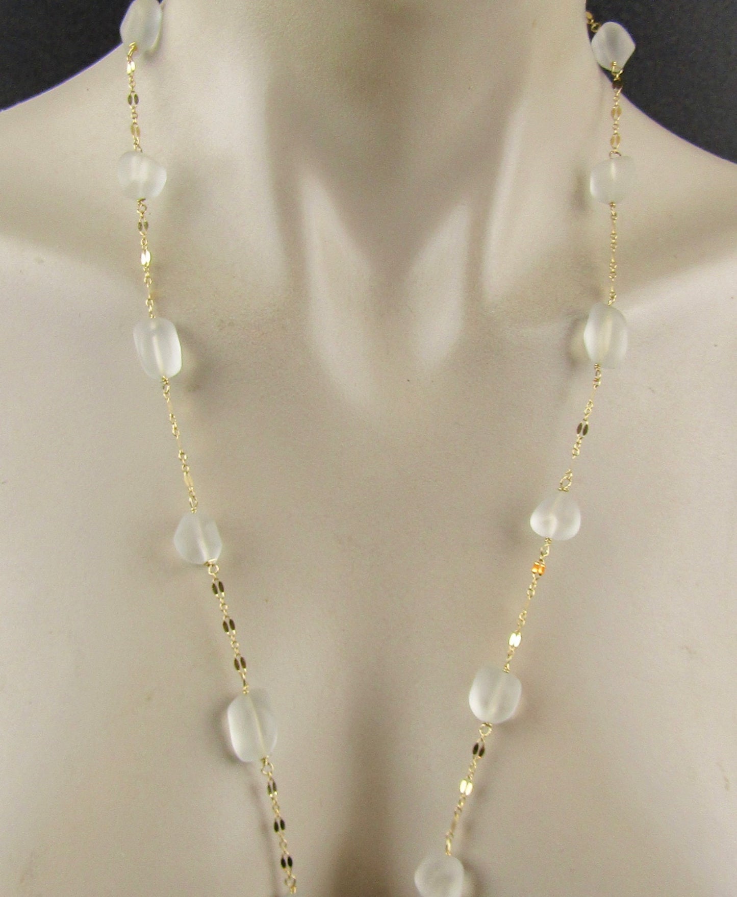 Sea Glass and Gold Necklace 44 inches long, wear it long or double it, Sea Glass and Gold Chai Necklace, Perfect gift