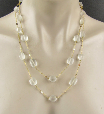 Sea Glass and Gold Necklace 44 inches long, wear it long or double it, Sea Glass and Gold Chai Necklace, Perfect gift