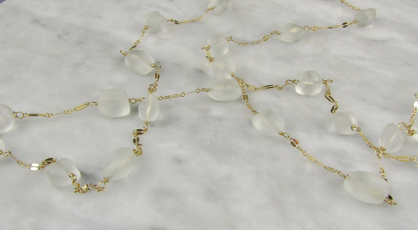 Sea Glass and Gold Necklace 44 inches long, wear it long or double it, Sea Glass and Gold Chai Necklace, Perfect gift