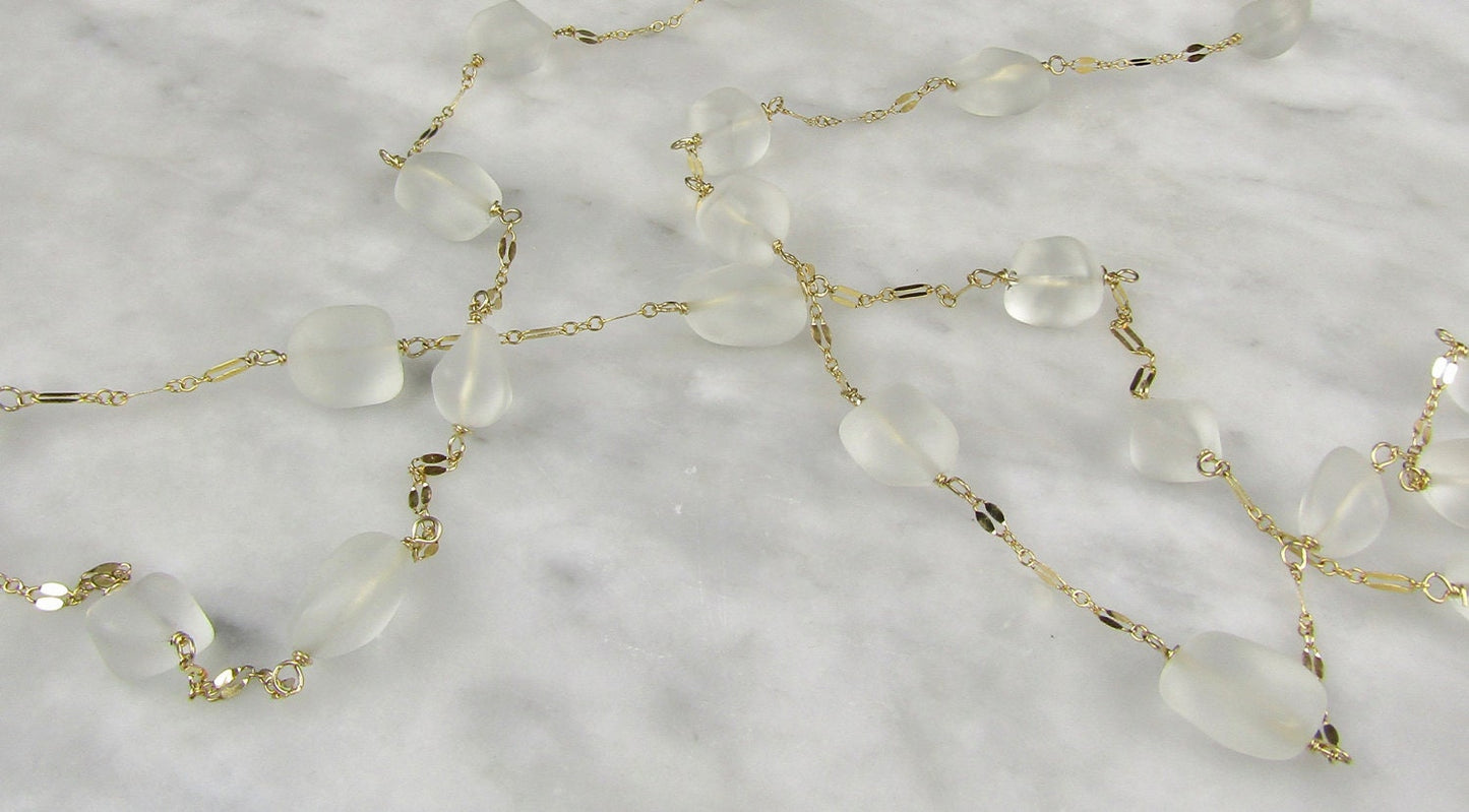 Sea Glass and Gold Necklace 44 inches long, wear it long or double it, Sea Glass and Gold Chai Necklace, Perfect gift