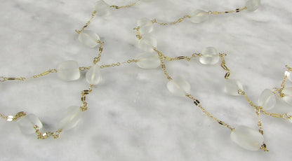 Sea Glass and Gold Necklace 44 inches long, wear it long or double it, Sea Glass and Gold Chai Necklace, Perfect gift
