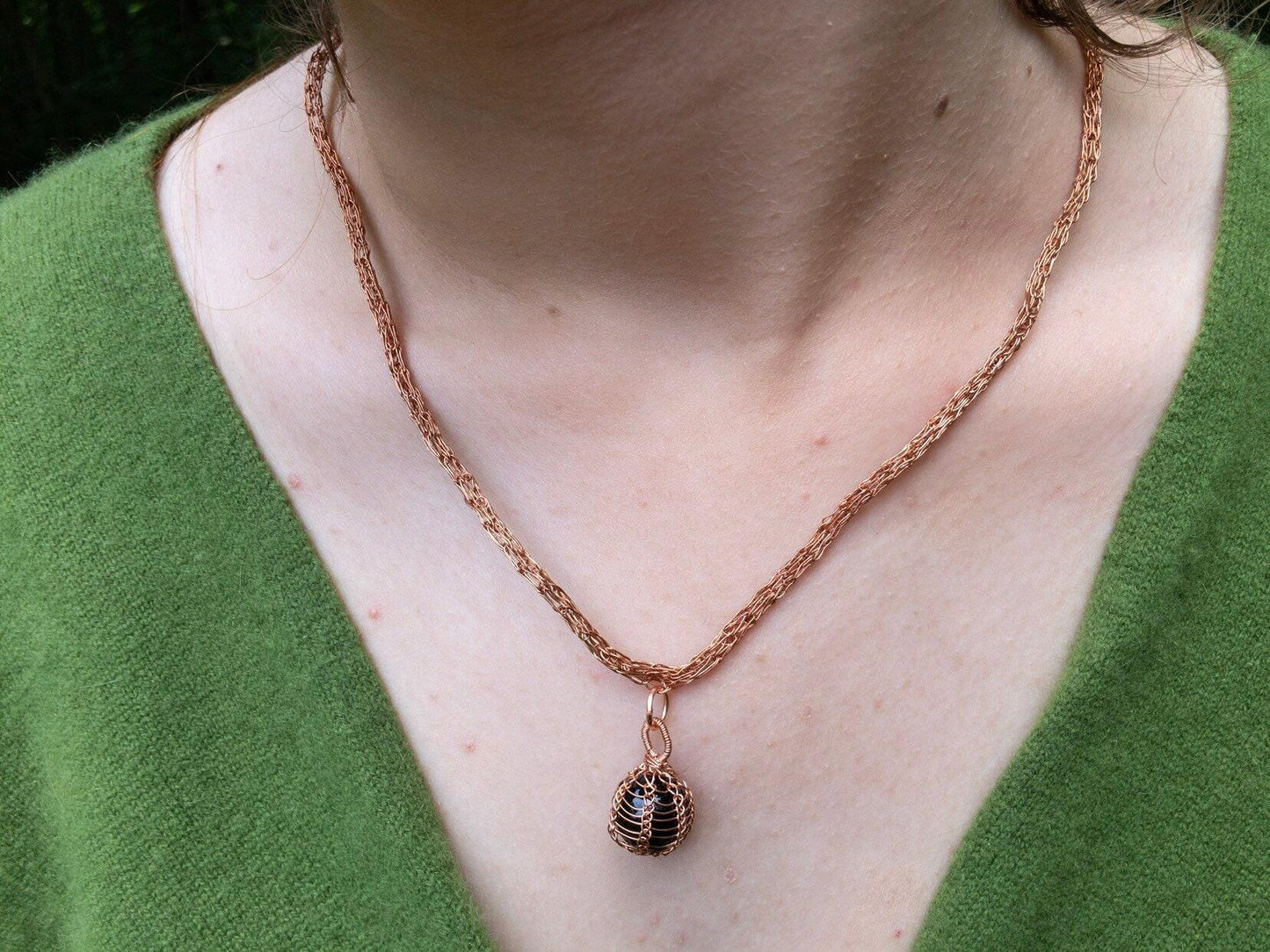 Black Onyx Necklace, Copper Wire Wrapped Pendant, Birthday Gifts for Women, Gothic Jewelry