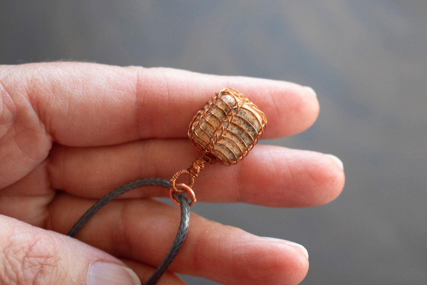 Jasper Necklace, Copper Wire Wrapped Pendant, Anniversary Gift for Wife, Witch Necklace