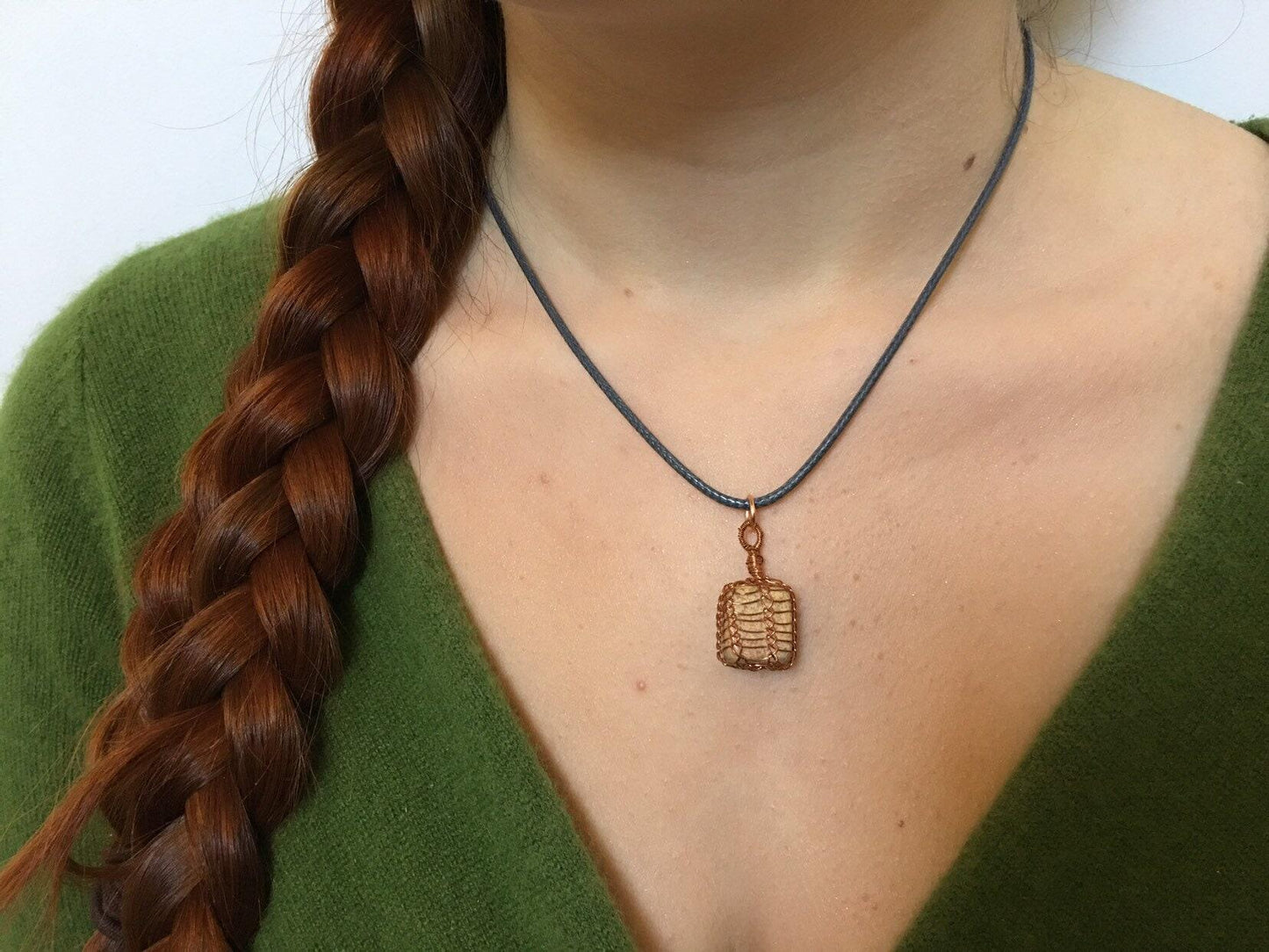 Jasper Necklace, Copper Wire Wrapped Pendant, Anniversary Gift for Wife, Witch Necklace