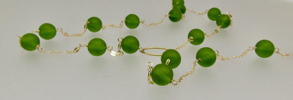 Green Sea Glass Lariat and Gold Chain, choose your length, this necklace works with any neckline, the perfect gift for her