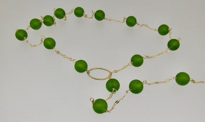 Green Sea Glass Lariat and Gold Chain, choose your length, this necklace works with any neckline, the perfect gift for her