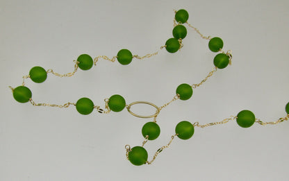 Green Sea Glass Lariat and Gold Chain, choose your length, this necklace works with any neckline, the perfect gift for her
