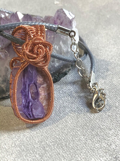 Statement Necklace, Charoite, Copper Wire Wrapped Necklace, Birthday Gifts, Witch Jewelry