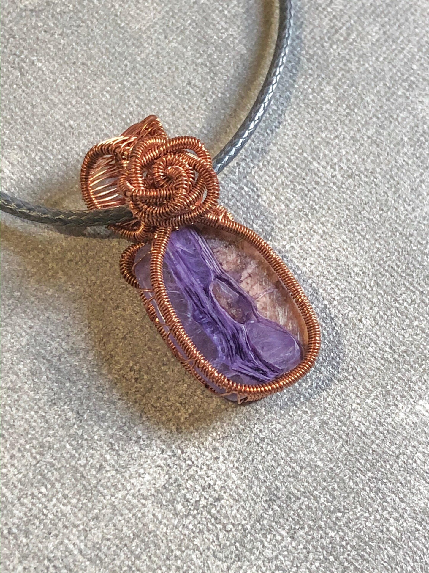 Statement Necklace, Charoite, Copper Wire Wrapped Necklace, Birthday Gifts, Witch Jewelry