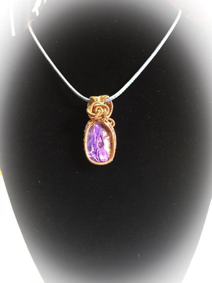 Statement Necklace, Charoite, Copper Wire Wrapped Necklace, Birthday Gifts, Witch Jewelry
