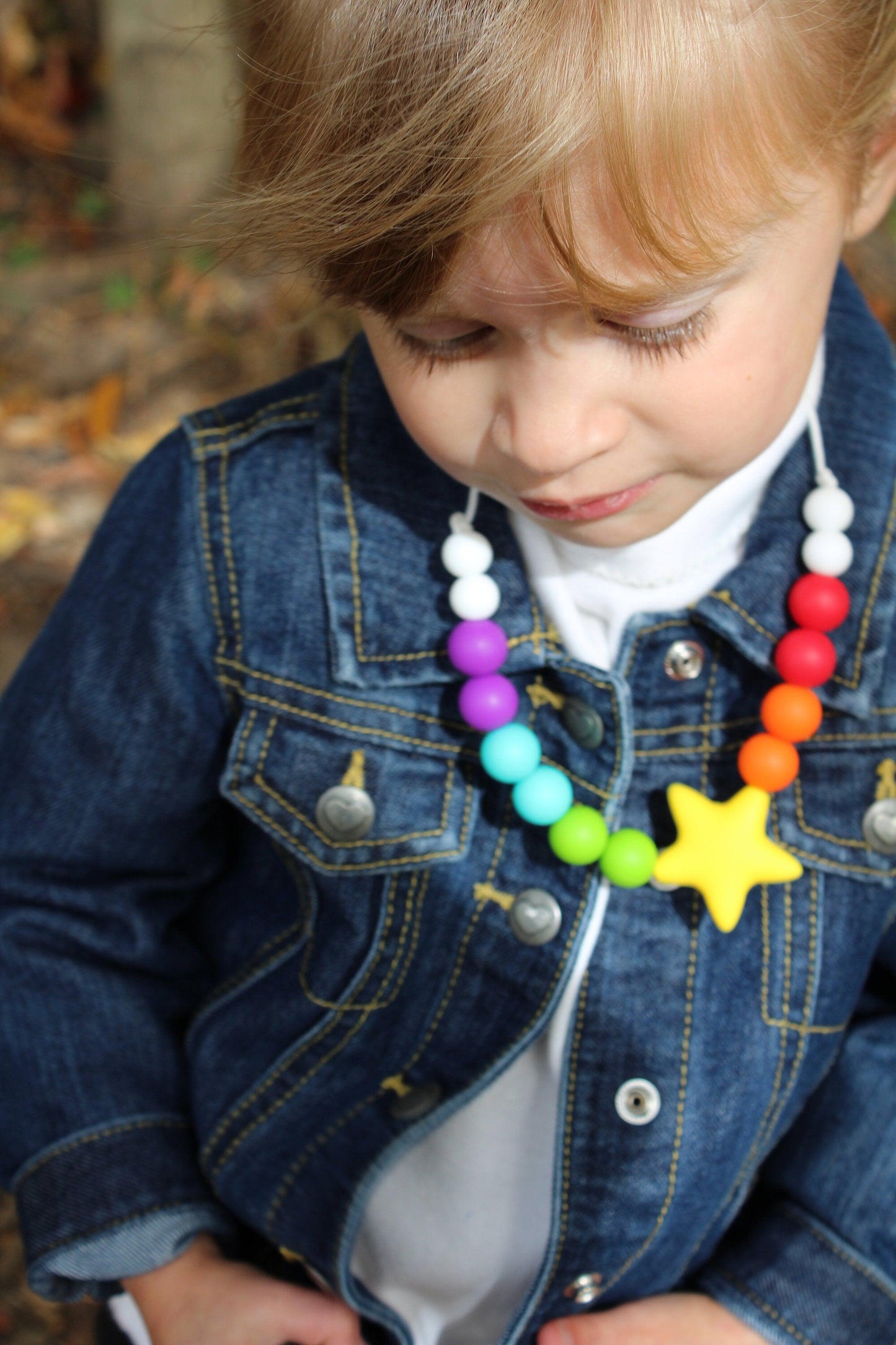 Kids Rainbow Star Necklace made from Silicone Beads