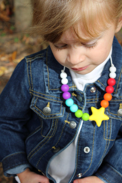 Kids Rainbow Star Necklace made from Silicone Beads