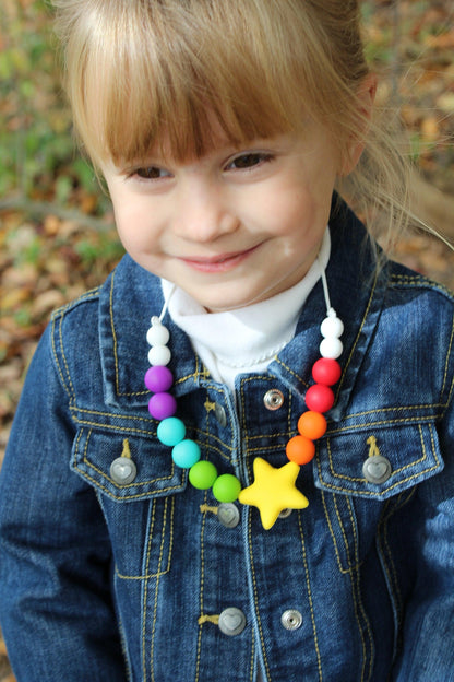 Kids Personalized Name Rainbow Star Necklace made from Silicone Beads