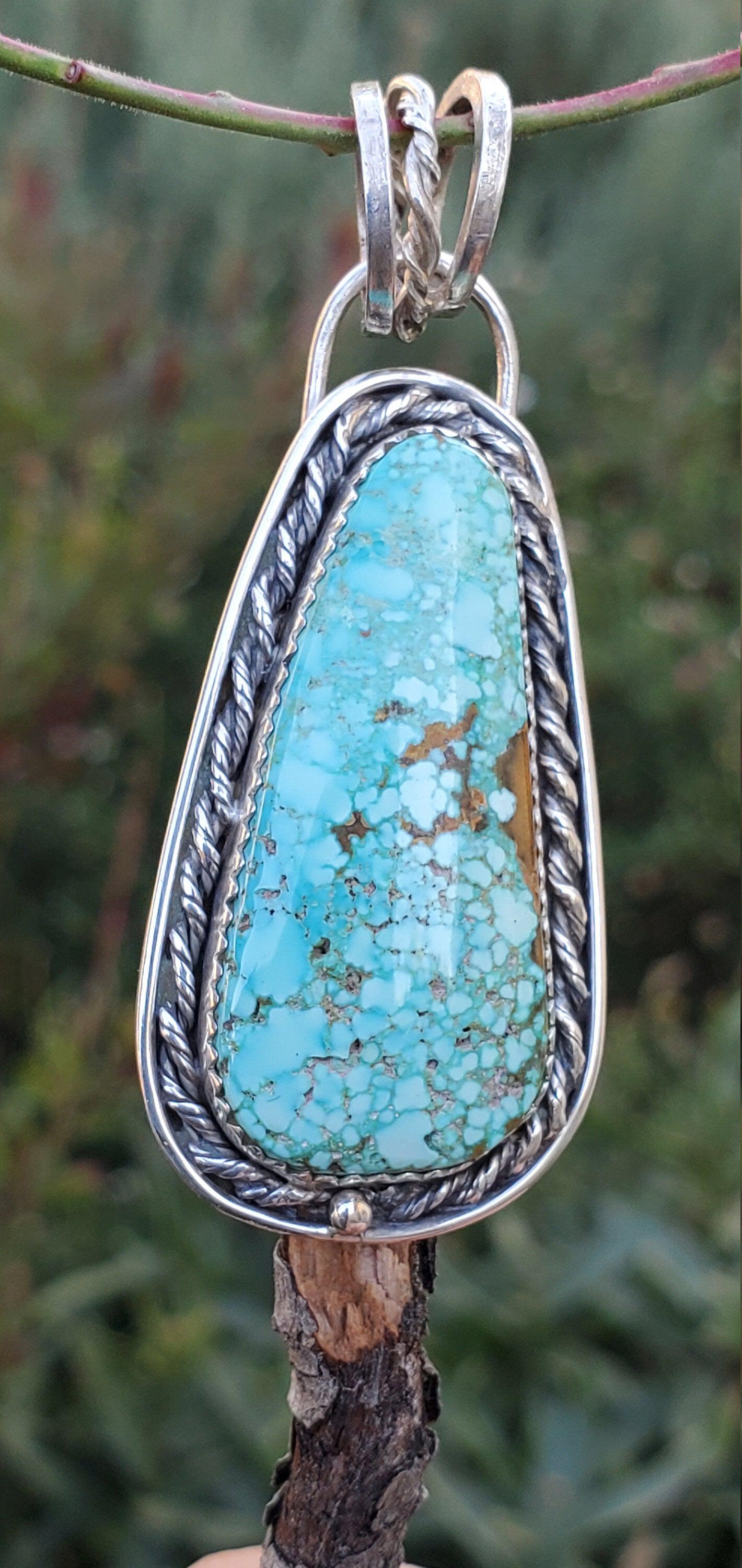 Number 8 Turquoise Sterling Silver Pendant