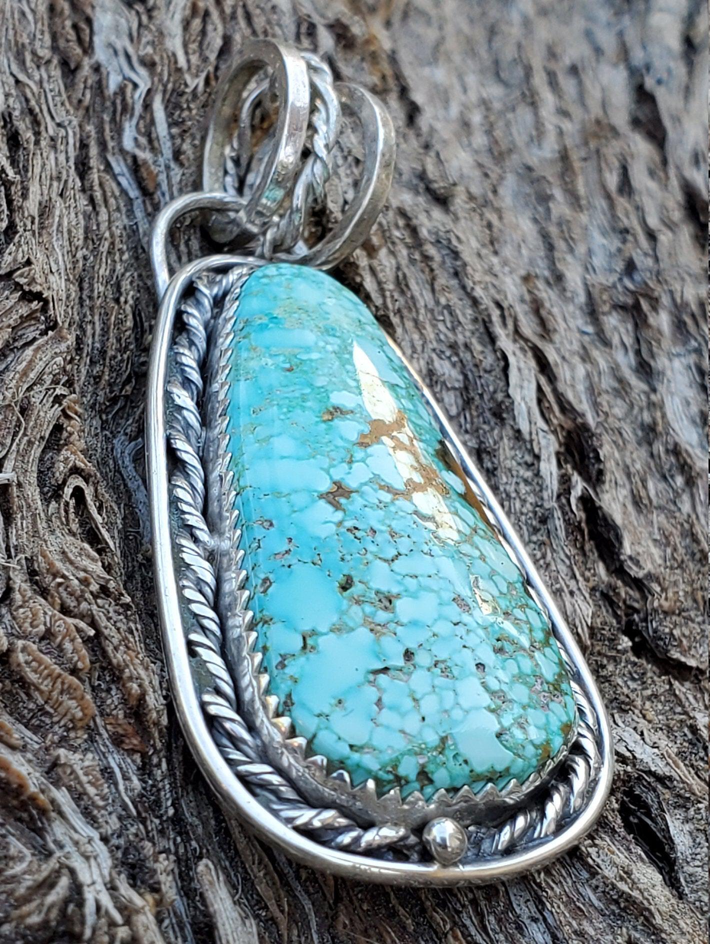 Number 8 Turquoise Sterling Silver Pendant