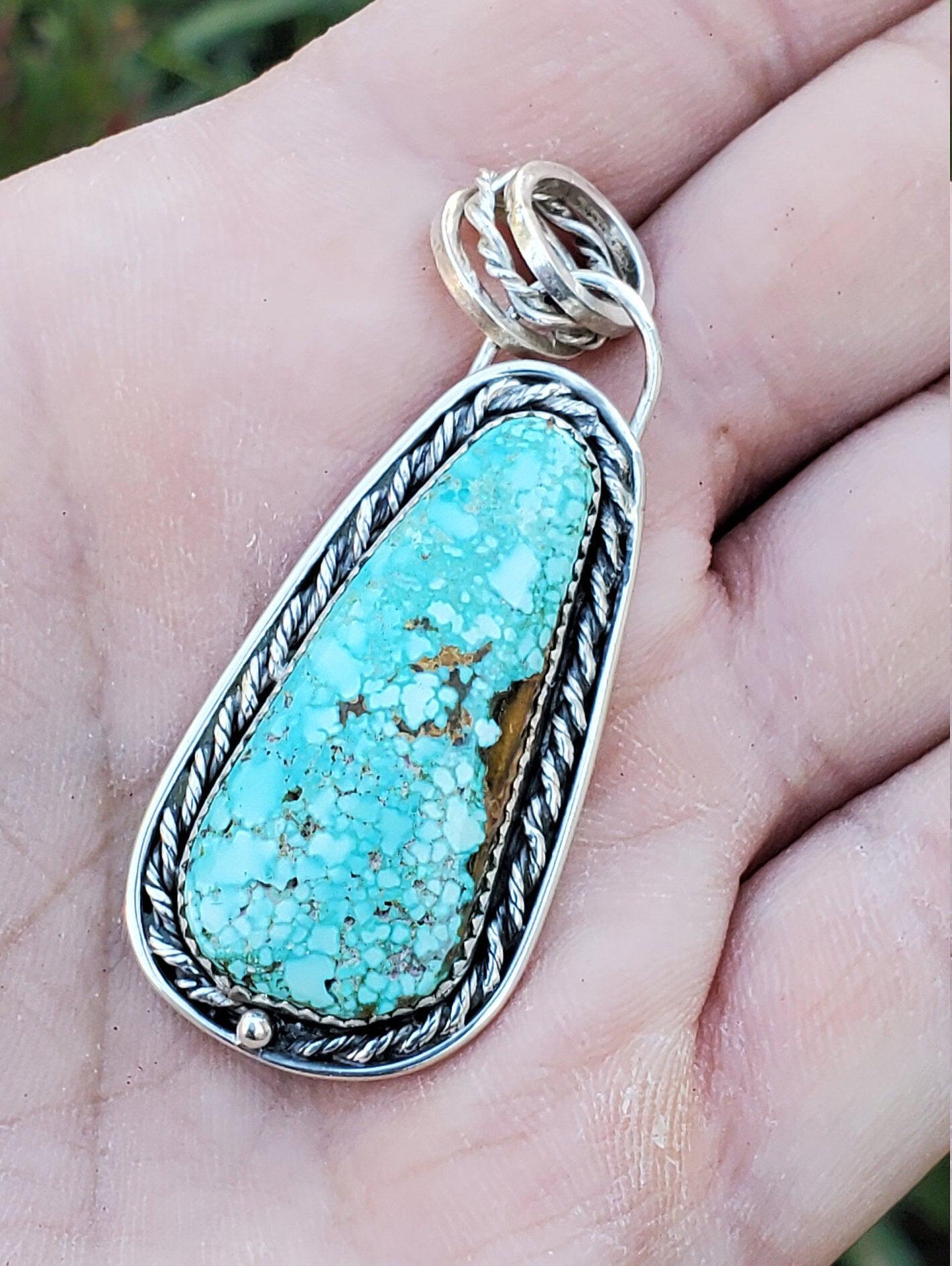 Number 8 Turquoise Sterling Silver Pendant