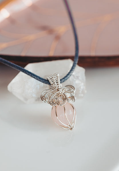 Rose Quartz Necklace, Acorn Necklace, Birthday Gifts, Gifts for Women