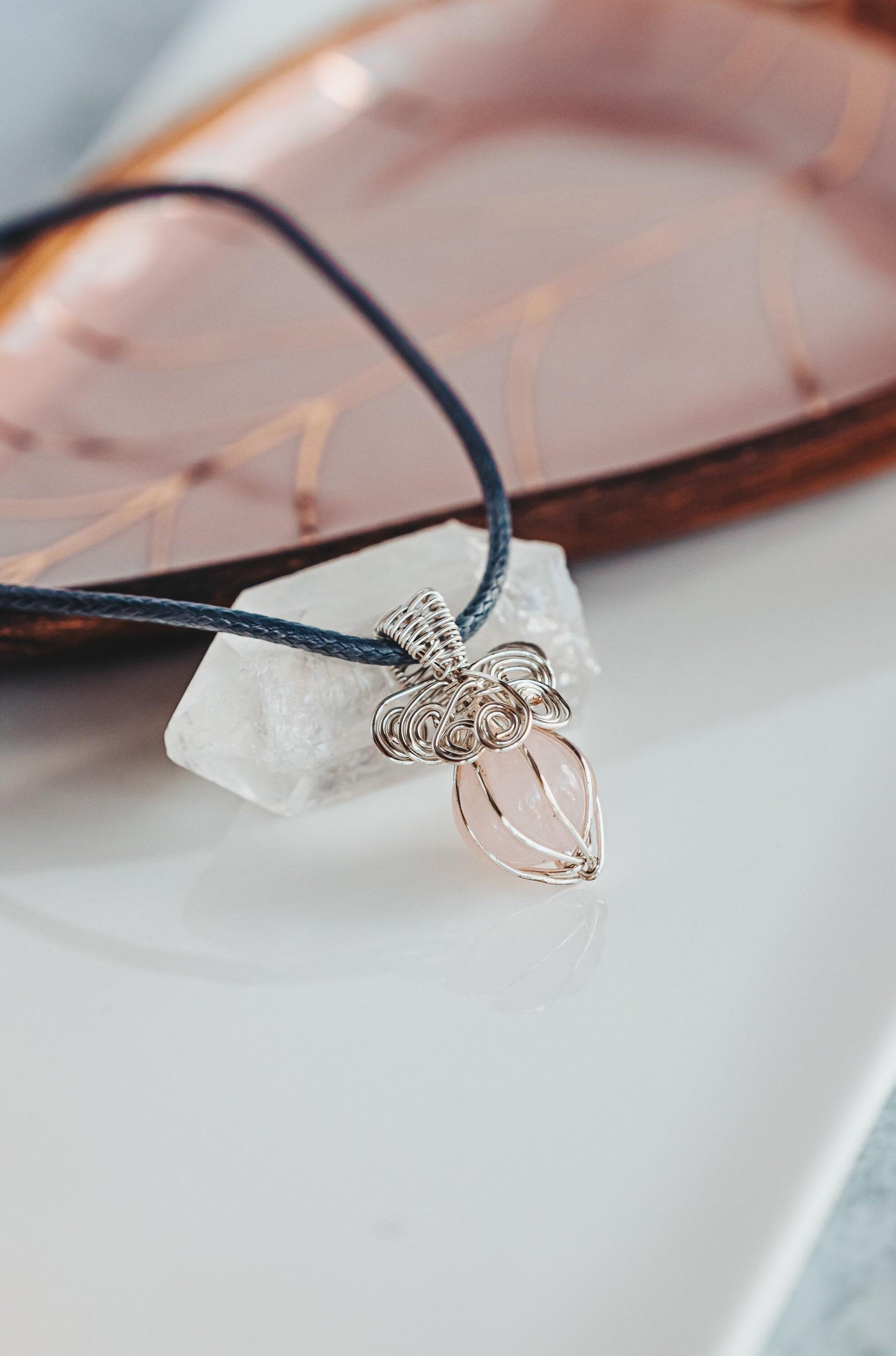 Rose Quartz Necklace, Acorn Necklace, Birthday Gifts, Gifts for Women