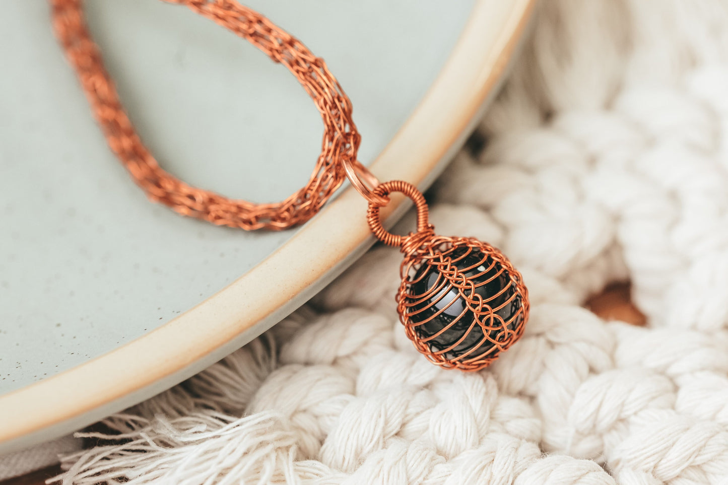 Black Onyx Necklace, Copper Wire Wrapped Pendant, Birthday Gifts for Women, Gothic Jewelry