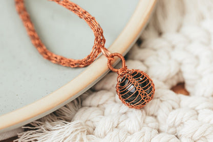 Black Onyx Necklace, Copper Wire Wrapped Pendant, Birthday Gifts for Women, Gothic Jewelry