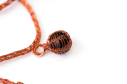 Black Onyx Necklace, Copper Wire Wrapped Pendant, Birthday Gifts for Women, Gothic Jewelry