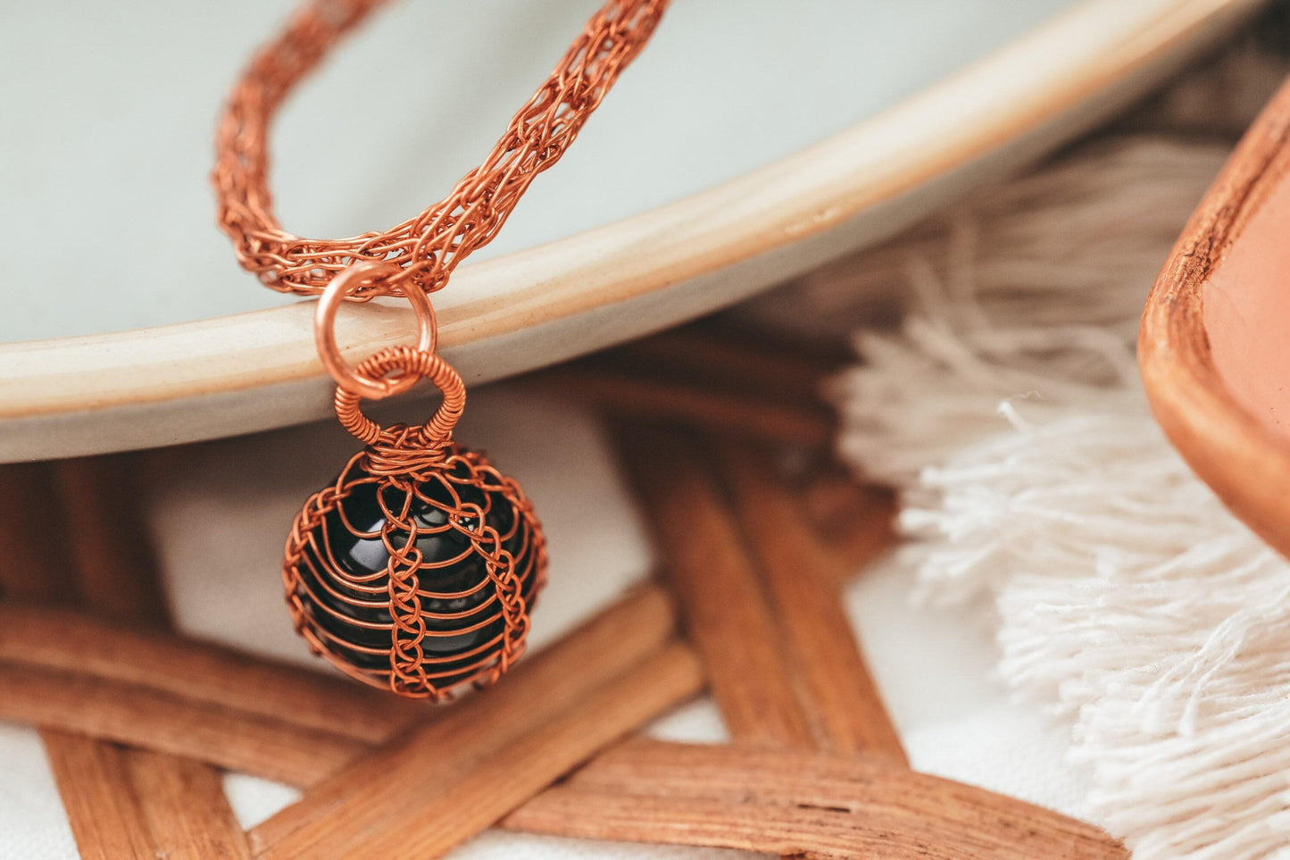 Black Onyx Necklace, Copper Wire Wrapped Pendant, Birthday Gifts for Women, Gothic Jewelry