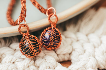Black Onyx Necklace, Copper Wire Wrapped Pendant, Birthday Gifts for Women, Gothic Jewelry