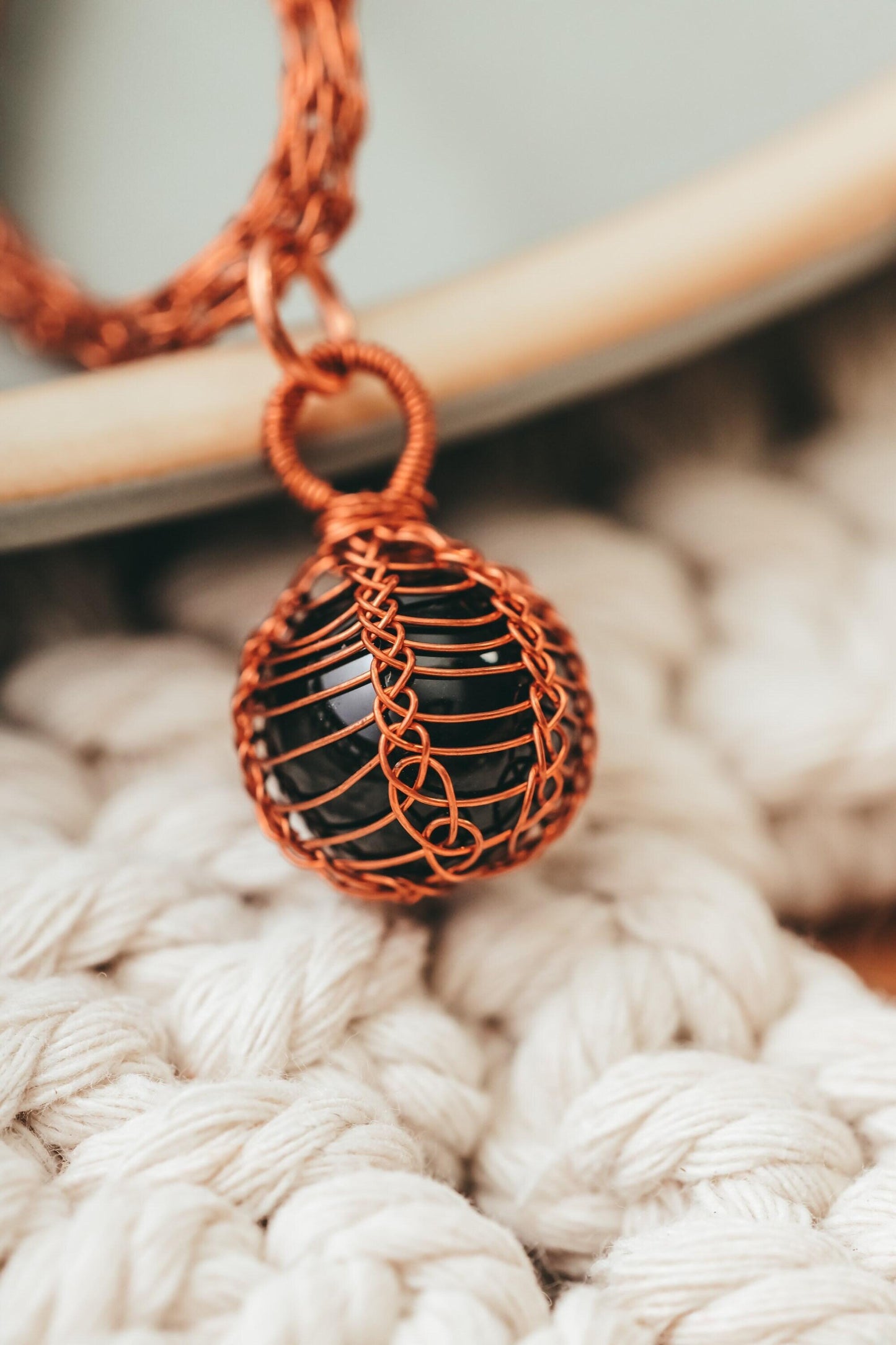Black Onyx Necklace, Copper Wire Wrapped Pendant, Birthday Gifts for Women, Gothic Jewelry