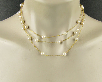 Long 50'' pearl necklace, Pearls and Gold Necklace, Long Adjustable Necklace with a Magnetic clasp