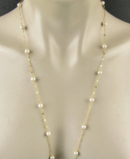 Long 50'' pearl necklace, Pearls and Gold Necklace, Long Adjustable Necklace with a Magnetic clasp
