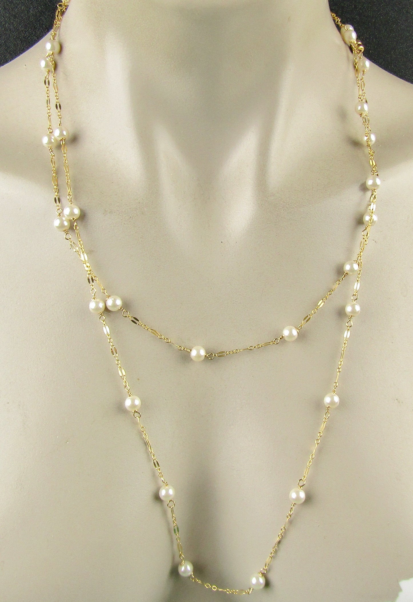 Long 50'' pearl necklace, Pearls and Gold Necklace, Long Adjustable Necklace with a Magnetic clasp