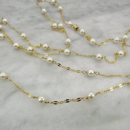 Long 50'' pearl necklace, Pearls and Gold Necklace, Long Adjustable Necklace with a Magnetic clasp