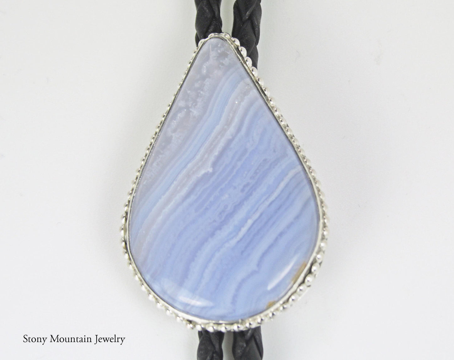 Blue Lace Agate Bolo Tie, Handmade Bolo Tie for Men or Women, Sterling Silver Bolo Tie, Wedding Bolo Tie, Unique Western Bolo Tie