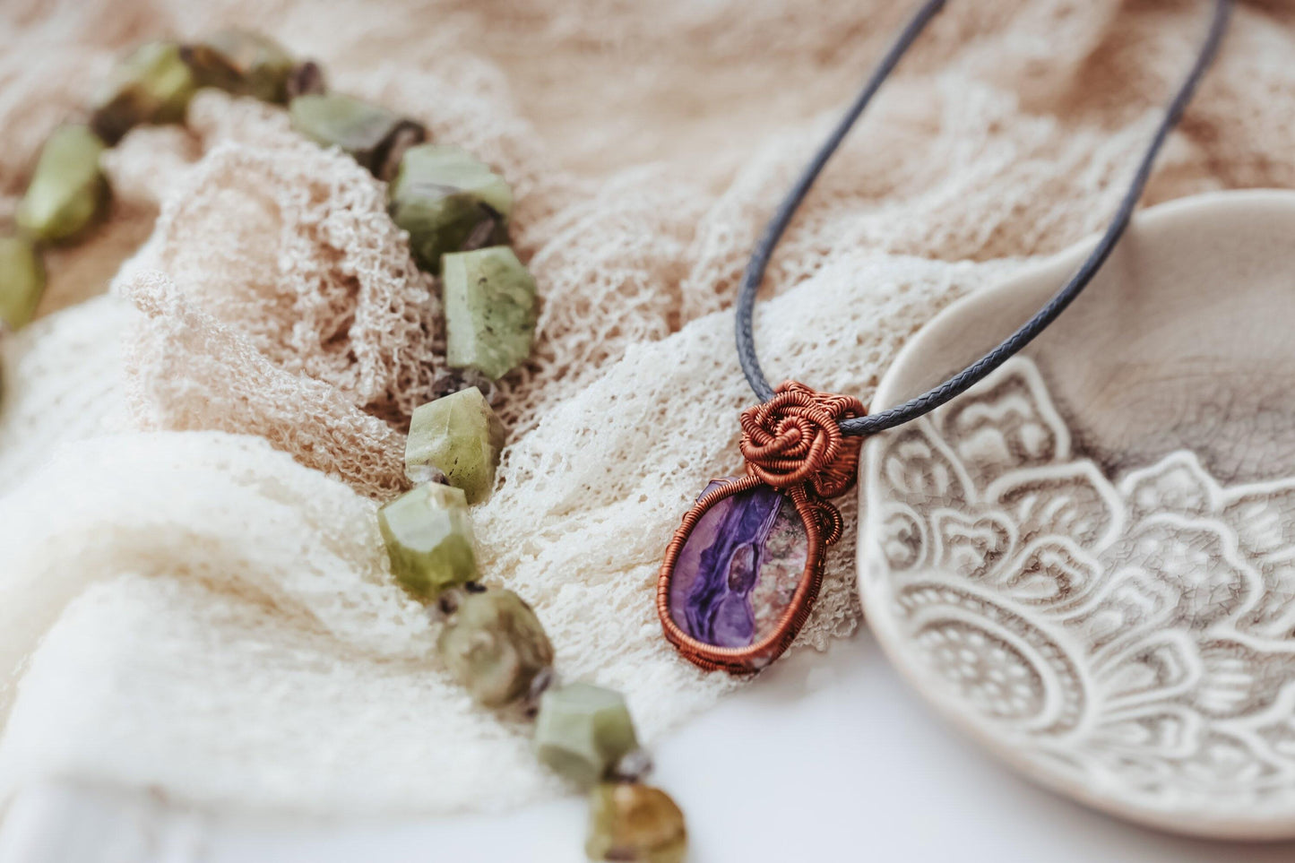Statement Necklace, Charoite, Copper Wire Wrapped Necklace, Birthday Gifts, Witch Jewelry