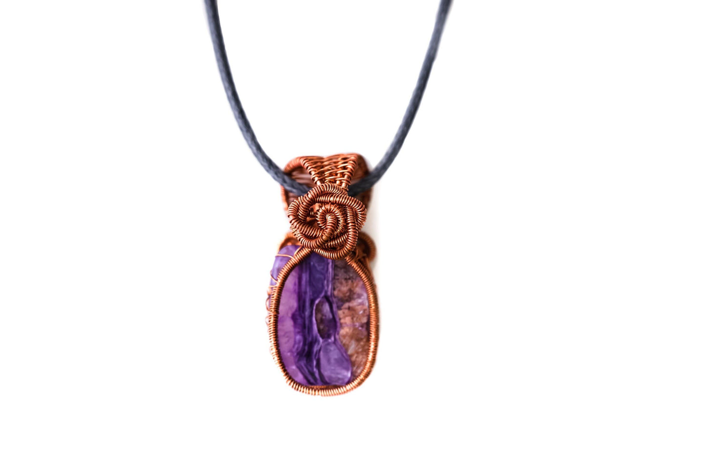Statement Necklace, Charoite, Copper Wire Wrapped Necklace, Birthday Gifts, Witch Jewelry