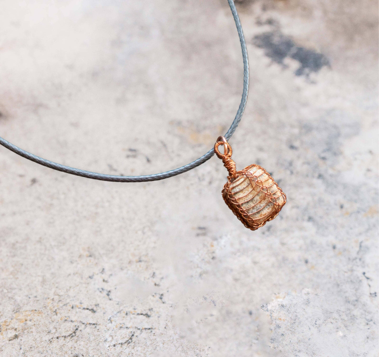 Jasper Necklace, Copper Wire Wrapped Pendant, Anniversary Gift for Wife, Witch Necklace