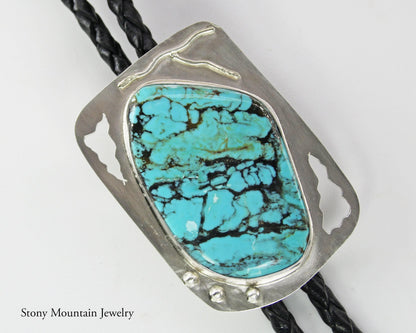 Turquoise Bolo Tie, Custom Handmade Wedding Bolo Tie, Unique Sterling Silver Bolo Tie for Men & Women, Western Bolo Tie, Mens Jewelry