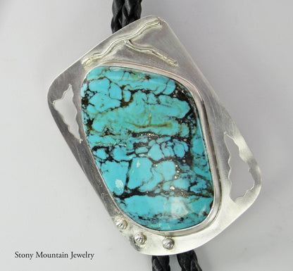 Turquoise Bolo Tie, Custom Handmade Wedding Bolo Tie, Unique Sterling Silver Bolo Tie for Men & Women, Western Bolo Tie, Mens Jewelry