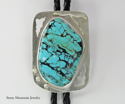 Turquoise Bolo Tie, Custom Handmade Wedding Bolo Tie, Unique Sterling Silver Bolo Tie for Men & Women, Western Bolo Tie, Mens Jewelry