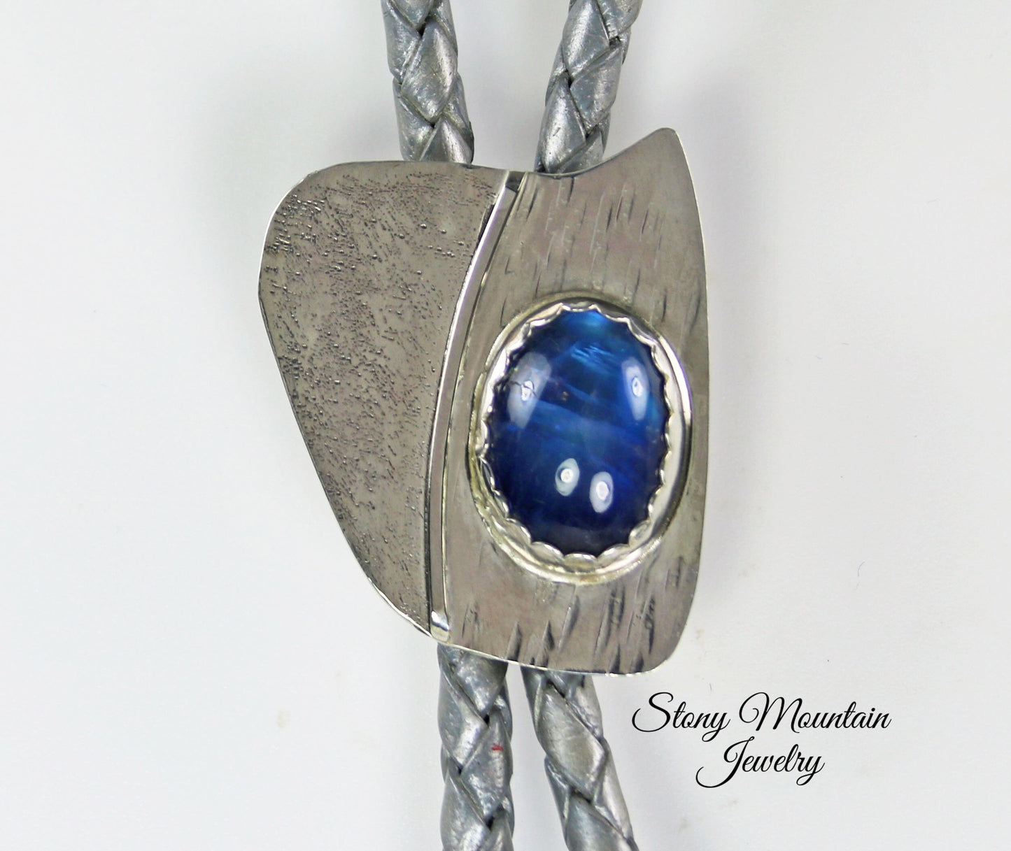 Fancy Designer Bolo Tie Small Modern Sterling Silver Moonstone Bolo Tie, One of a Kind Unique Sculptural Wedding Bolo Tie for Women or Men